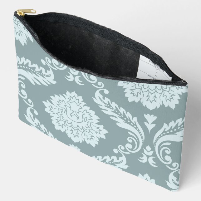 Rococo Damask Art I Duck Egg Blue+Teal Accessory Pouch (Open)