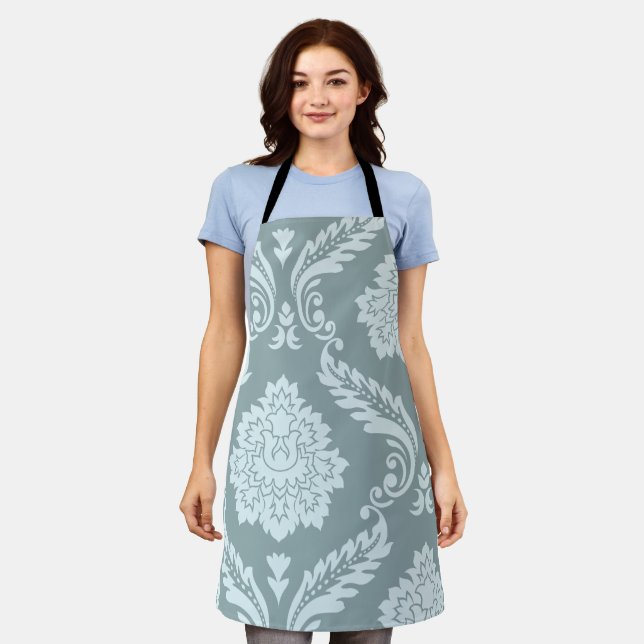 Rococo Damask Art I Duck Egg Blue+Teal Apron (Worn)