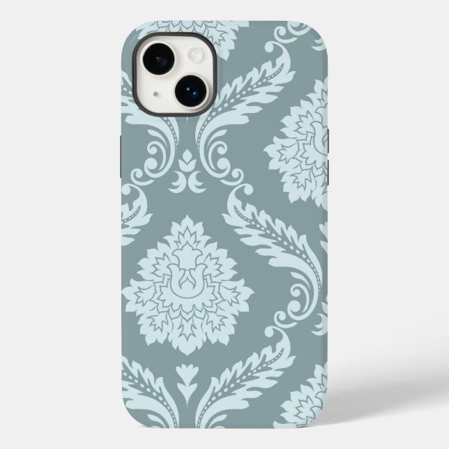 Rococo Damask Art I Duck Egg Blue+Teal Case-Mate iPhone Case (Back)