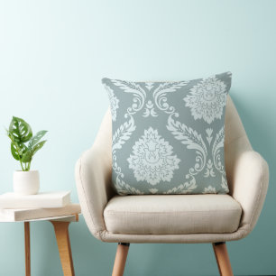 Rococo Damask Art I Duck Egg Blue+Teal Cushion