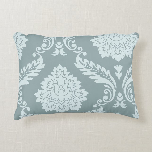 Rococo Damask Art I Duck Egg Blue+Teal Decorative Cushion (Front)