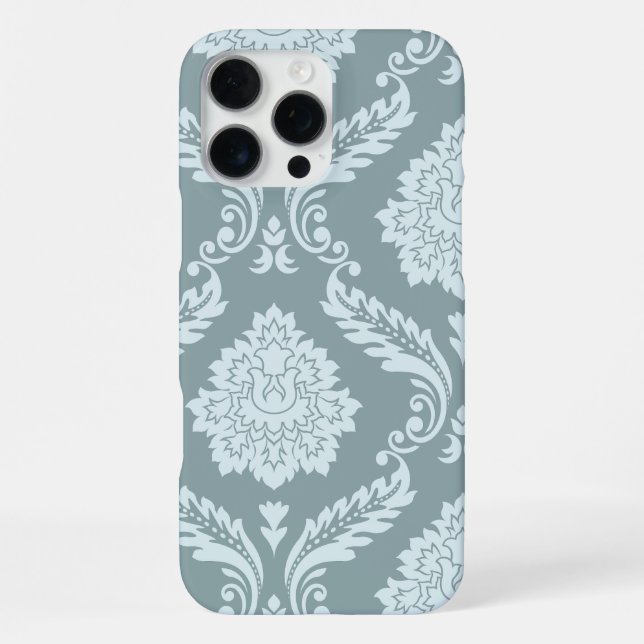 Rococo Damask Art I Duck Egg Blue+Teal iPhone Case (Back)