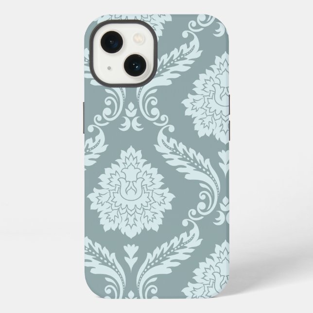 Rococo Damask Art I Duck Egg Blue+Teal iPhone Case (Back)