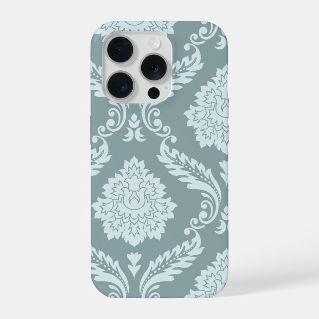 Rococo Damask Art I Duck Egg Blue+Teal iPhone Case (Back)
