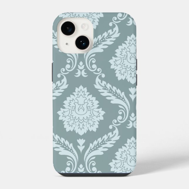 Rococo Damask Art I Duck Egg Blue+Teal iPhone Case (Back)