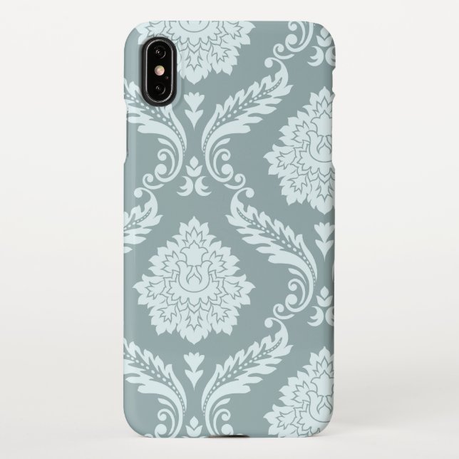 Rococo Damask Art I Duck Egg Blue+Teal iPhone Case (Back)