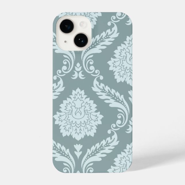 Rococo Damask Art I Duck Egg Blue+Teal iPhone Case (Back)