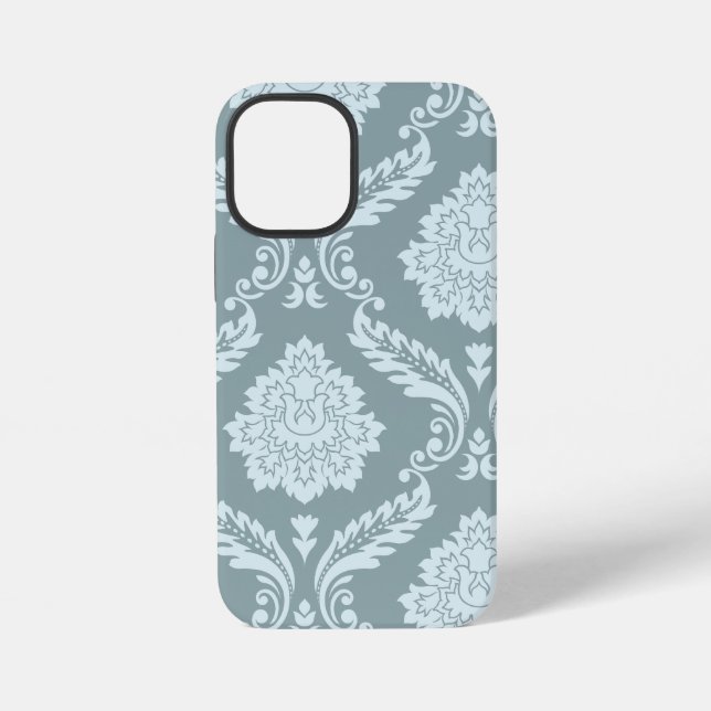 Rococo Damask Art I Duck Egg Blue+Teal iPhone Case (Back)