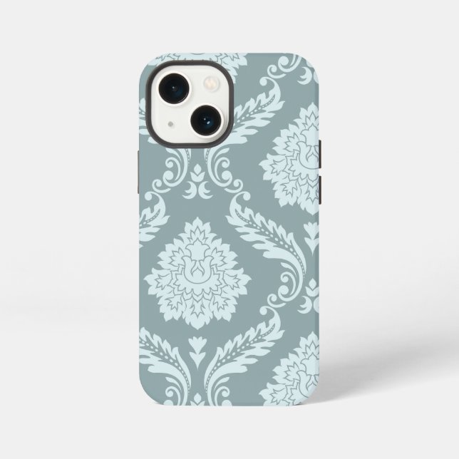 Rococo Damask Art I Duck Egg Blue+Teal iPhone Case (Back)