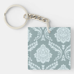 Rococo Damask Art I Duck Egg Blue+Teal Key Ring