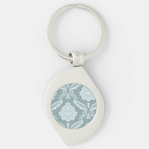 Rococo Damask Art I Duck Egg Blue+Teal Key Ring