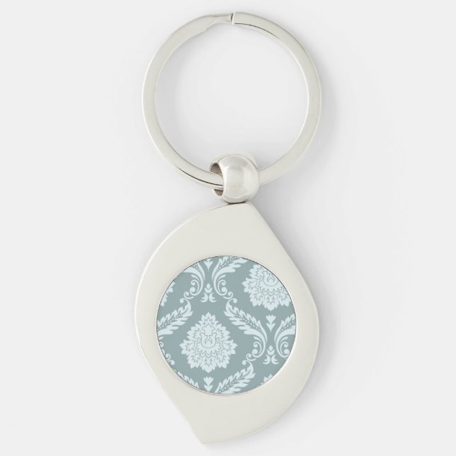 Rococo Damask Art I Duck Egg Blue+Teal Key Ring (Front)
