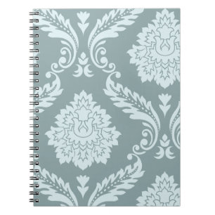 Rococo Damask Art I Duck Egg Blue+Teal Notebook