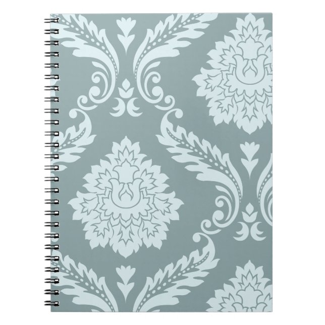 Rococo Damask Art I Duck Egg Blue+Teal Notebook (Front)