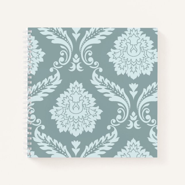 Rococo Damask Art I Duck Egg Blue+Teal Notebook (Front)