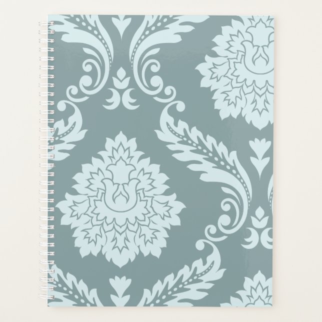 Rococo Damask Art I Duck Egg Blue+Teal Planner (Front)