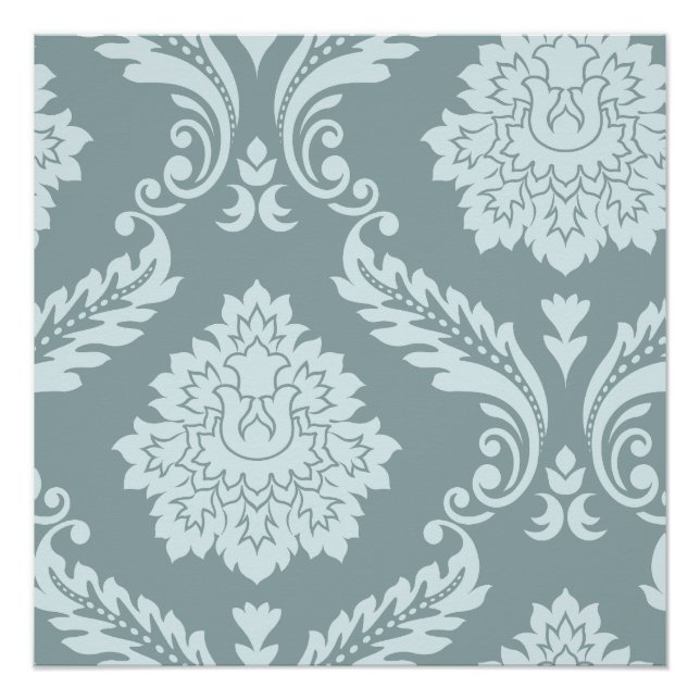 Rococo Damask Art I Duck Egg Blue+Teal Poster (Front)