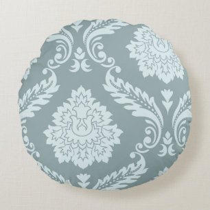 Rococo Damask Art I Duck Egg Blue+Teal Round Cushion