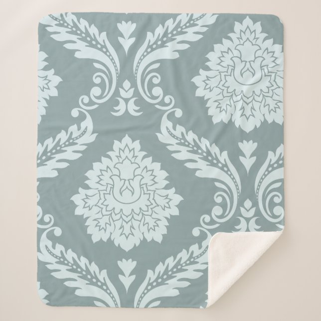 Rococo Damask Art I Duck Egg Blue+Teal Sherpa Blanket (Front)