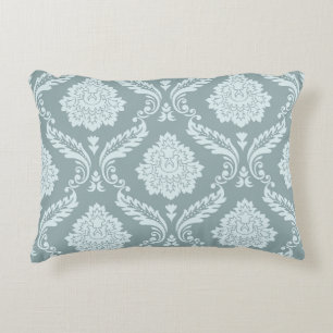 Rococo Damask Big Pattern Duck Egg Blue+Teal Decorative Cushion