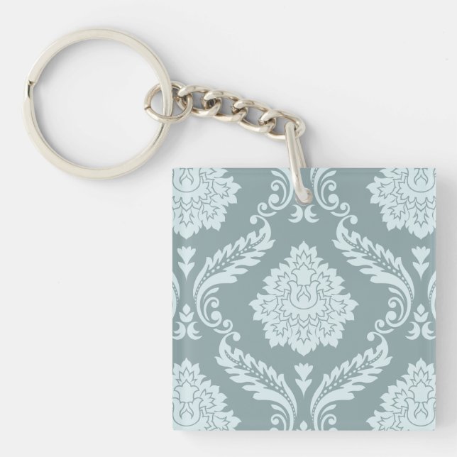 Rococo Damask Big Pattern Duck Egg Blue+Teal Key Ring (Front)