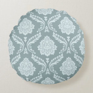 Rococo Damask Big Pattern Duck Egg Blue+Teal Round Cushion