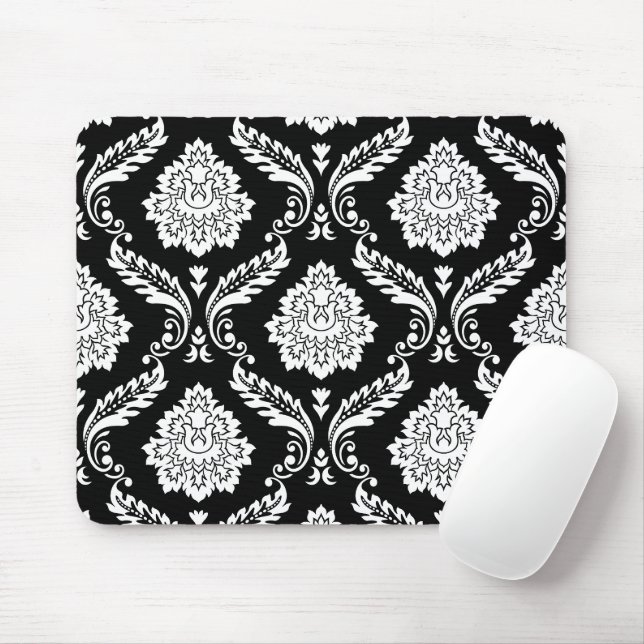 Rococo Damask Big Pattern White on Black Mouse Pad (With Mouse)