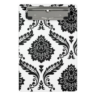 Rococo Damask Lg Off-Set Pattern Black on White Mini Clipboard
