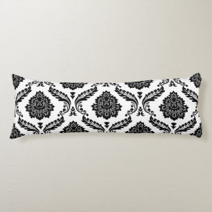 Rococo Damask Lg Pattern Black on White Body Cushion