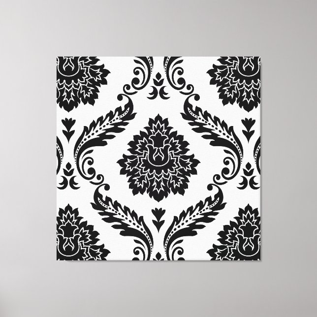 Rococo Damask Lg Pattern Black on White Canvas Print (Front)