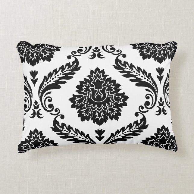Rococo Damask Lg Pattern Black on White Decorative Cushion (Front)