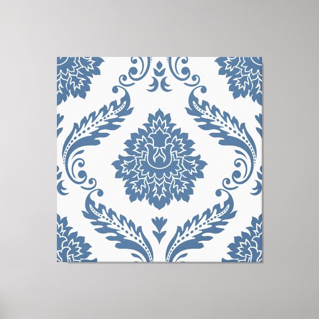 Rococo Damask Lg Pattern Blue on White Canvas Print (Front)