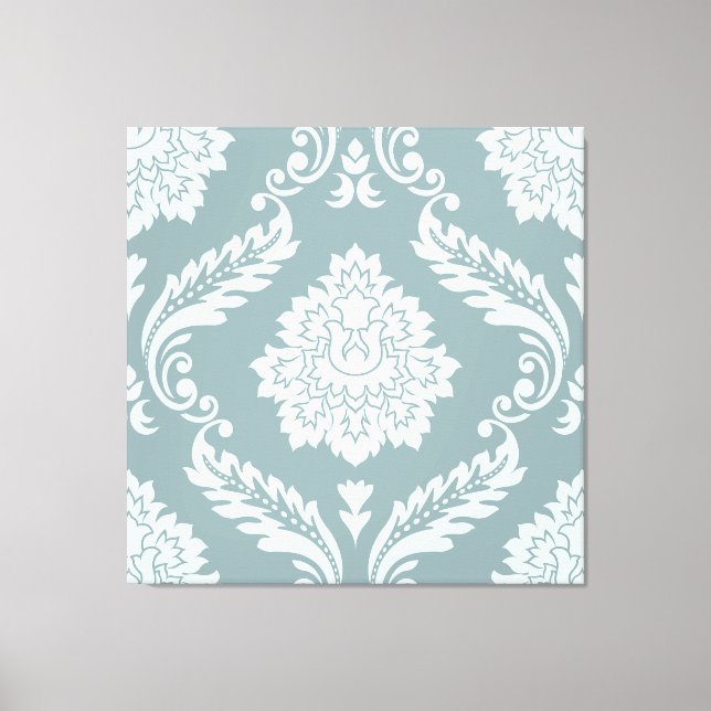 Rococo Damask Lg Pattern Duck Egg Blue+Teal Canvas Print (Front)