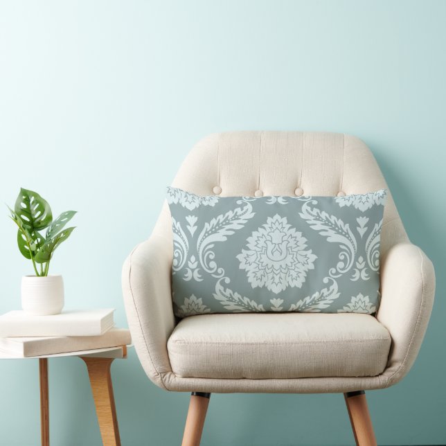 Rococo Damask Lg Pattern Duck Egg Blue+Teal Lumbar Cushion (Chair)
