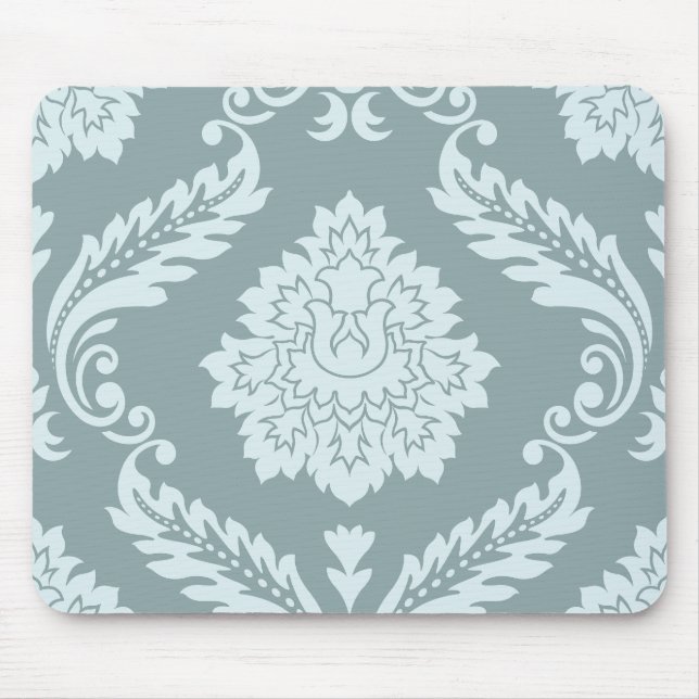 Rococo Damask Lg Pattern Duck Egg Blue+Teal Mouse Pad (Front)