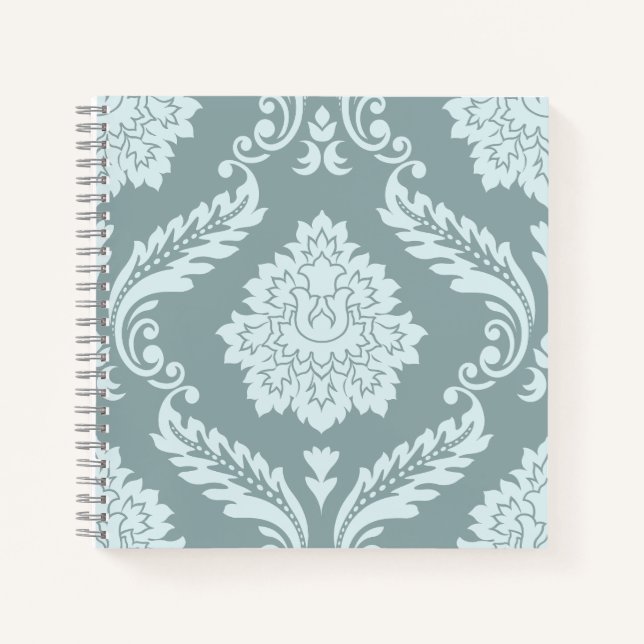 Rococo Damask Lg Pattern Duck Egg Blue+Teal Notebook (Front)