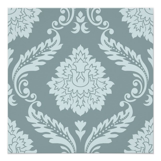 Rococo Damask Lg Pattern Duck Egg Blue+Teal Poster (Front)