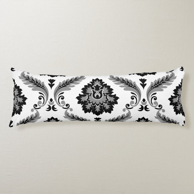 Rococo Damask Lg Pattern Grey Black White Body Cushion (Front)