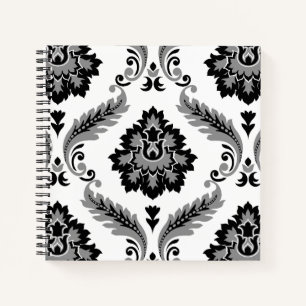 Rococo Damask Lg Pattern Grey Black White Notebook