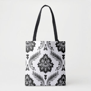 Rococo Damask Lg Pattern Grey Black White Tote Bag