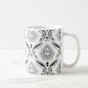 Rococo Damask Line Pattern Black on White Coffee Mug