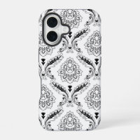 Rococo Damask Line Pattern Black on White