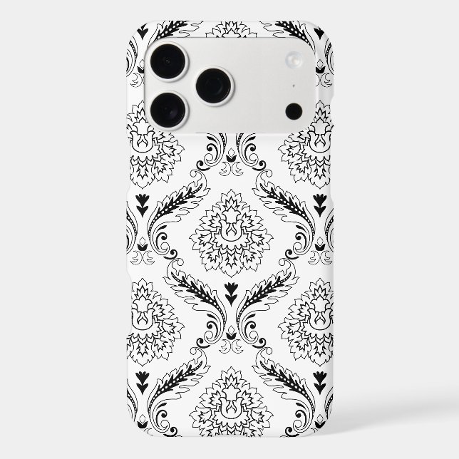 Rococo Damask Line Pattern Black on White iPhone C (Back)