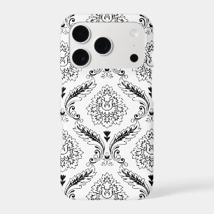 Rococo Damask Line Pattern Black on White iPhone C
