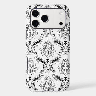 Rococo Damask Line Pattern Black on White iPhone C