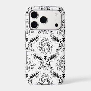Rococo Damask Line Pattern Black on White iPhone C