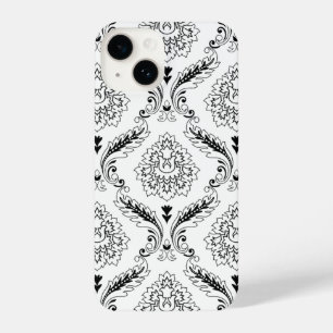 Rococo Damask Line Pattern Black on White iPhone 14 Case