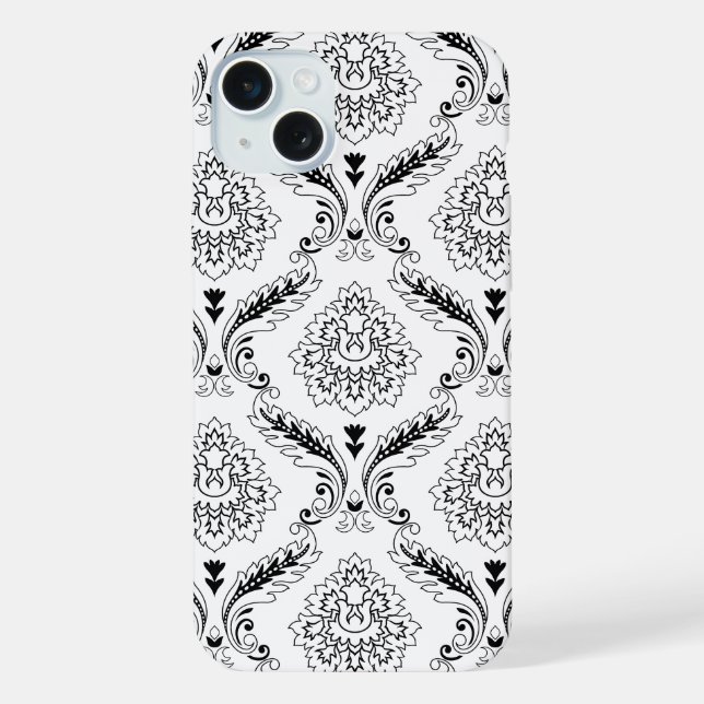 Rococo Damask Line Pattern Black on White iPhone Case (Back)