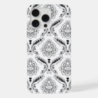 Rococo Damask Line Pattern Black on White
