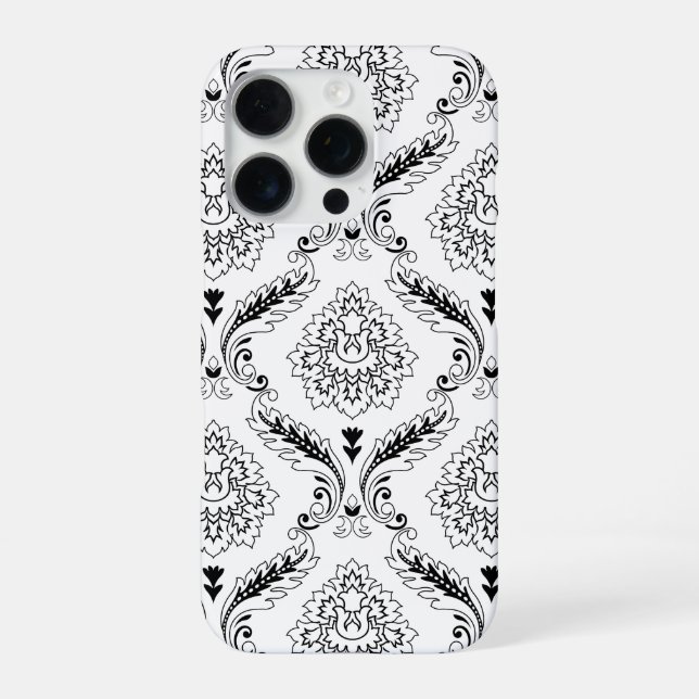 Rococo Damask Line Pattern Black on White iPhone Case (Back)